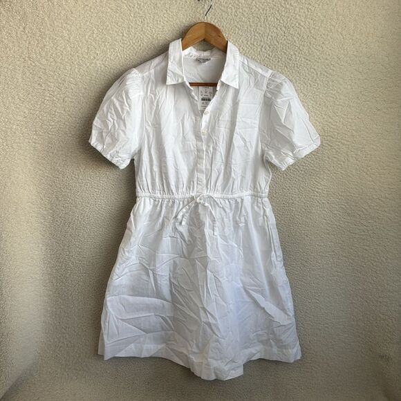 J Crew Collared Short Sleeve Tie Waist Mini Dress Womens Size 10 White - Picture 2 of 10